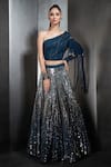 Rohit Gandhi + Rahul Khanna_Silver Tulle And Georgette Embellished Crystals One Ombre Lehenga & Blouse Set _Online_at_Aza_Fashions