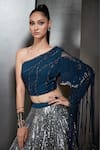 Buy_Rohit Gandhi + Rahul Khanna_Silver Tulle And Georgette Embellished Crystals One Ombre Lehenga & Blouse Set _Online_at_Aza_Fashions