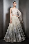 Buy_Rohit Gandhi + Rahul Khanna_Silver Tulle And Georgette Embellished Crystals One Ombre Lehenga & Blouse Set _at_Aza_Fashions