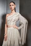 Buy_Rohit Gandhi + Rahul Khanna_Silver Tulle And Georgette Embellished Crystals One Ombre Lehenga & Blouse Set _Online_at_Aza_Fashions