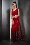 Buy_Rohit Gandhi + Rahul Khanna_Red Tulle Embroidered Sequins Ombre Pre-draped Saree _at_Aza_Fashions