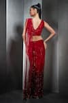 Shop_Rohit Gandhi + Rahul Khanna_Red Tulle Embroidered Sequins Ombre Pre-draped Saree _at_Aza_Fashions