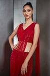 Shop_Rohit Gandhi + Rahul Khanna_Red Tulle Embroidered Sequins Ombre Pre-draped Saree _Online_at_Aza_Fashions
