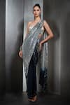 Buy_Rohit Gandhi + Rahul Khanna_Silver Tulle Embellished Sequins One Shoulder Ombre Saree Gown _at_Aza_Fashions