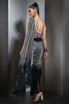 Shop_Rohit Gandhi + Rahul Khanna_Silver Tulle Embellished Sequins One Shoulder Ombre Saree Gown _at_Aza_Fashions