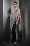 Rohit Gandhi + Rahul Khanna_Silver Tulle Embellished Sequins One Shoulder Ombre Saree Gown _Online_at_Aza_Fashions