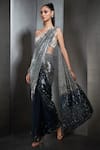 Buy_Rohit Gandhi + Rahul Khanna_Silver Tulle Embellished Sequins One Shoulder Ombre Saree Gown _Online_at_Aza_Fashions