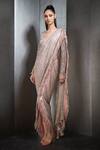 Buy_Rohit Gandhi + Rahul Khanna_Pink Poly Georgette Fringed Pre-draped Saree _at_Aza_Fashions