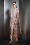 Rohit Gandhi + Rahul Khanna_Pink Poly Georgette Fringed Pre-draped Saree _Online_at_Aza_Fashions