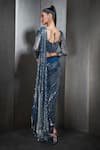 Shop_Rohit Gandhi + Rahul Khanna_Blue Poly Georgette Fringed V Neck Pre-draped Saree With Blouse _at_Aza_Fashions