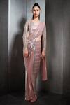 Buy_Rohit Gandhi + Rahul Khanna_Pink Tulle Embroidered Striped Pattern Pre-draped Saree _at_Aza_Fashions