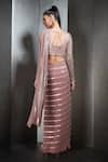 Shop_Rohit Gandhi + Rahul Khanna_Pink Tulle Embroidered Striped Pattern Pre-draped Saree _at_Aza_Fashions