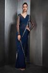 Buy_Rohit Gandhi + Rahul Khanna_Blue Georgette Sequin, Crystals And Beads Hand Embellished Pre-stitched Saree _at_Aza_Fashions