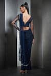 Shop_Rohit Gandhi + Rahul Khanna_Blue Georgette Sequin, Crystals And Beads Hand Embellished Pre-stitched Saree _at_Aza_Fashions