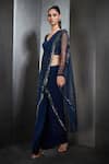 Rohit Gandhi + Rahul Khanna_Blue Georgette Sequin, Crystals And Beads Hand Embellished Pre-stitched Saree _Online_at_Aza_Fashions