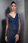 Buy_Rohit Gandhi + Rahul Khanna_Blue Georgette Sequin, Crystals And Beads Hand Embellished Pre-stitched Saree _Online_at_Aza_Fashions