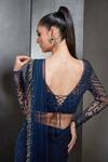 Shop_Rohit Gandhi + Rahul Khanna_Blue Georgette Sequin, Crystals And Beads Hand Embellished Pre-stitched Saree _Online_at_Aza_Fashions