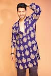 Shop_PS Men by Payal Singhal_Purple Georgette Embroidery Thread Kurta And Jogger Set _at_Aza_Fashions