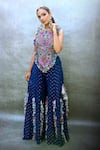 Buy_Payal Singhal_Blue Georgette Mukaish Work, Sequins, Floral Embroidered Choli And Sharara Set _at_Aza_Fashions