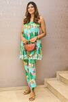 Payal Singhal_Green Crepe Printed Tube Top And Pant Set_Online_at_Aza_Fashions