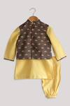 Buy_Minikin_Brown Cotton, Silk Embroidery Floral Print Bundi Kurta Set _at_Aza_Fashions