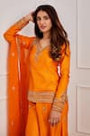 Buy_Jigar Mali_Orange Chanderi And Organza Lining Shantoon Embroidery Sequin Kurta Sharara Set _Online_at_Aza_Fashions