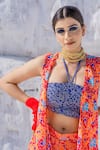 Buy_Etasha by Asha Jain_Orange Satin And Embellishment Geometric Halter Cape & Tiered Pant Set _Online_at_Aza_Fashions