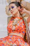 Etasha by Asha Jain_Orange Tulle Metallic Jacket Lehenga Set_at_Aza_Fashions
