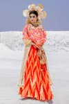 Buy_Etasha by Asha Jain_Orange Habutai Silk And Gota Tissue Print & Embellishment Chevron Lehenga Set _at_Aza_Fashions