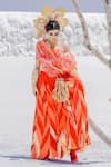 Shop_Etasha by Asha Jain_Orange Habutai Silk And Gota Tissue Print & Embellishment Chevron Lehenga Set _at_Aza_Fashions