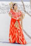 Etasha by Asha Jain_Orange Habutai Silk Chevron Print Lehenga Set_Online_at_Aza_Fashions
