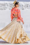 Shop_Etasha by Asha Jain_Orange Satin And Embellishment Geometric Lapel Metallic Lehenga Set _at_Aza_Fashions