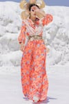 Buy_Etasha by Asha Jain_Orange Habutai Silk And Embellishment Geometric Jumpsuit With Belt _at_Aza_Fashions