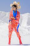 Buy_Etasha by Asha Jain_Orange Satin Organza Geometric Lapel Cape And Pant Set  _at_Aza_Fashions