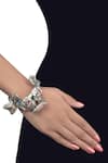 Shop_Tribe Amrapali_Silver Plated Enamel Oxidized Elephant Hand Cuff _at_Aza_Fashions