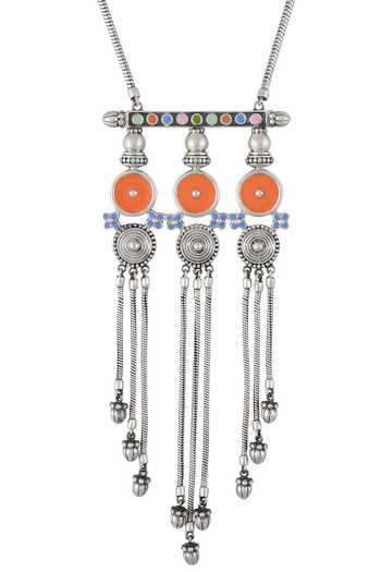 Tribe Amrapali_Silver Plated Enamel Multi Tassel Necklace _Online_at_Aza_Fashions
