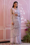 Baise Gaba_Pink Saree - Chiffon And Modal Cotton Printed Floral Shell Pre-draped _Online_at_Aza_Fashions