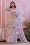 Buy_Baise Gaba_Pink Saree - Chiffon And Modal Cotton Printed Floral Shell Pre-draped _Online_at_Aza_Fashions
