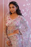 Baise Gaba_Pink Saree - Chiffon And Modal Cotton Printed Floral Shell Pre-draped _at_Aza_Fashions