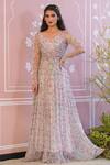 Buy_Baise Gaba_Pink Gown - Chiffon Printed Floral V Neck Maiden For Women_at_Aza_Fashions