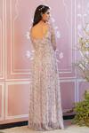 Shop_Baise Gaba_Pink Gown - Chiffon Printed Floral V Neck Maiden For Women_at_Aza_Fashions