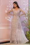 Buy_Baise Gaba_Pink Gown - Chiffon Printed Floral V Neck Maiden For Women_Online_at_Aza_Fashions