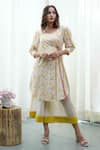 Buy_Tussah by Siddhi Shah_White Handloom And Woven Print Floral Tunic & Culotte Set  _at_Aza_Fashions