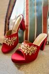 Buy_Tiesta_Red Embellished Suede Mule Block Heels_at_Aza_Fashions