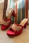 Tiesta_Red Embellished Suede Mule Block Heels_Online_at_Aza_Fashions