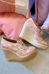 Buy_Tiesta_Pink Embroidered Sneaker Wedges _at_Aza_Fashions