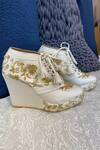 Shop_Tiesta_White Suede Embroidered Sneaker Wedges_at_Aza_Fashions