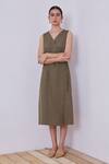 The Summer House_Green Arandi Linen Wrap Dress_Online_at_Aza_Fashions