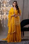 Buy_Tamaraa By Tahani_Yellow Silk Embroidery Sequin Leaf Neck Aisha Kurta Lehenga Set _at_Aza_Fashions