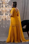 Shop_Tamaraa By Tahani_Yellow Silk Embroidery Sequin Leaf Neck Aisha Kurta Lehenga Set _at_Aza_Fashions